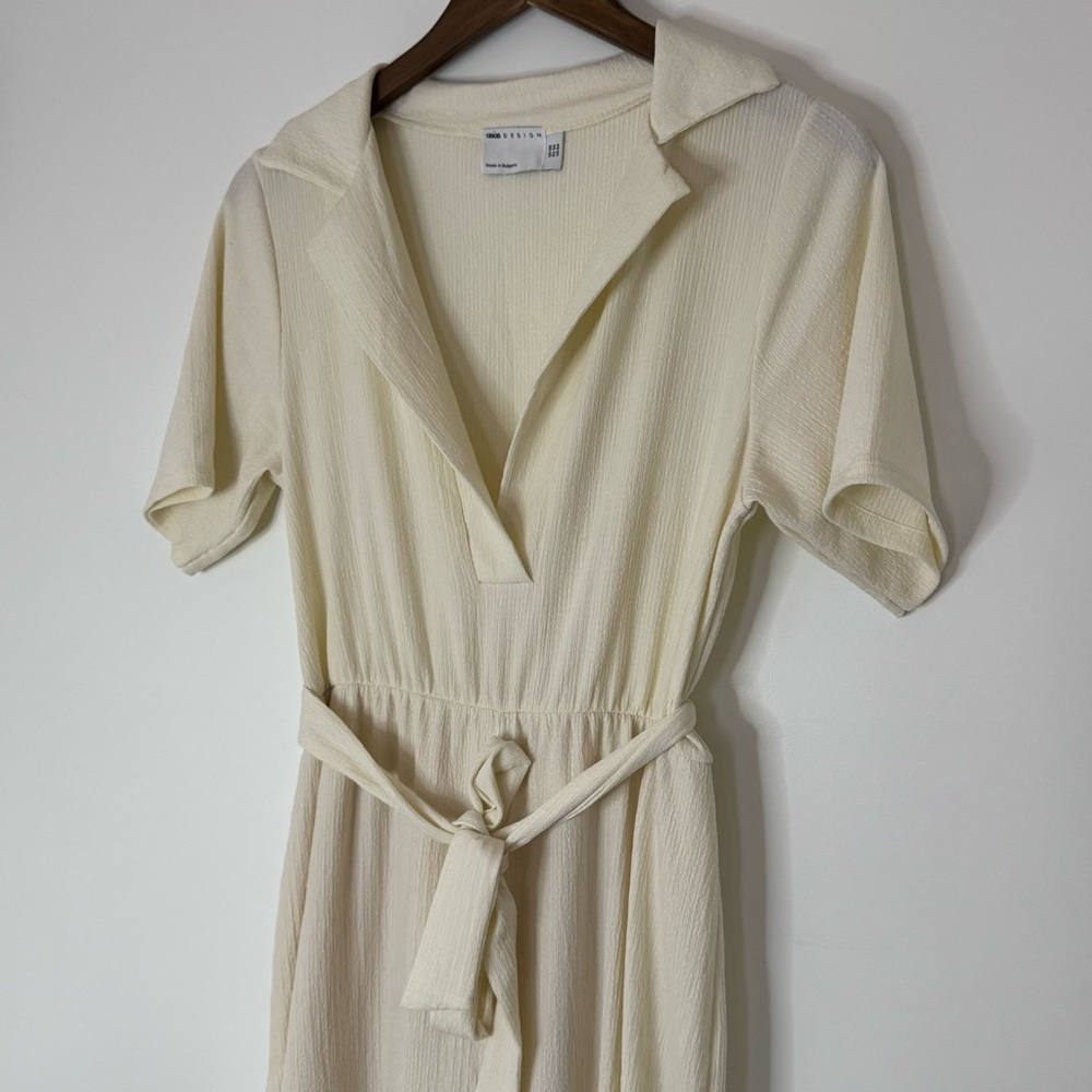 Size 4 Small ASOS Design White Cream Lined Minimalist Jumpsuit with Belt Tie - Picture 5 of 16